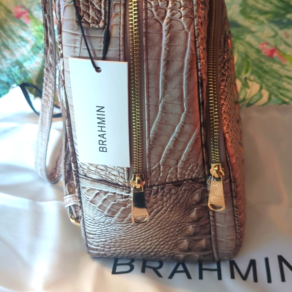 Brahmin Croc-Embossed Metallic Brown Mini Backpack - Picture 3 of 5